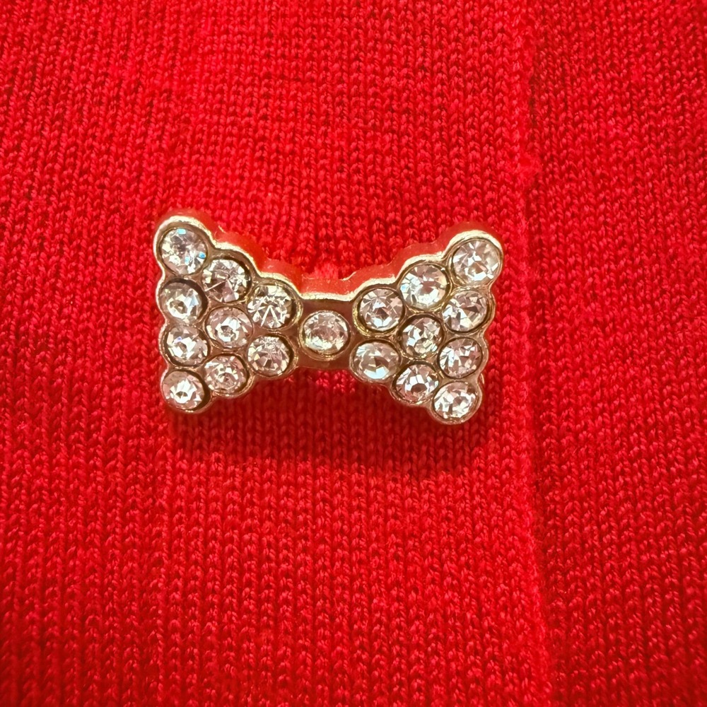Cable & Gauge Womens Red Cardigan Rhinestone Bow Button 3/4 Sleeve Sweater Small - Picture 9 of 9